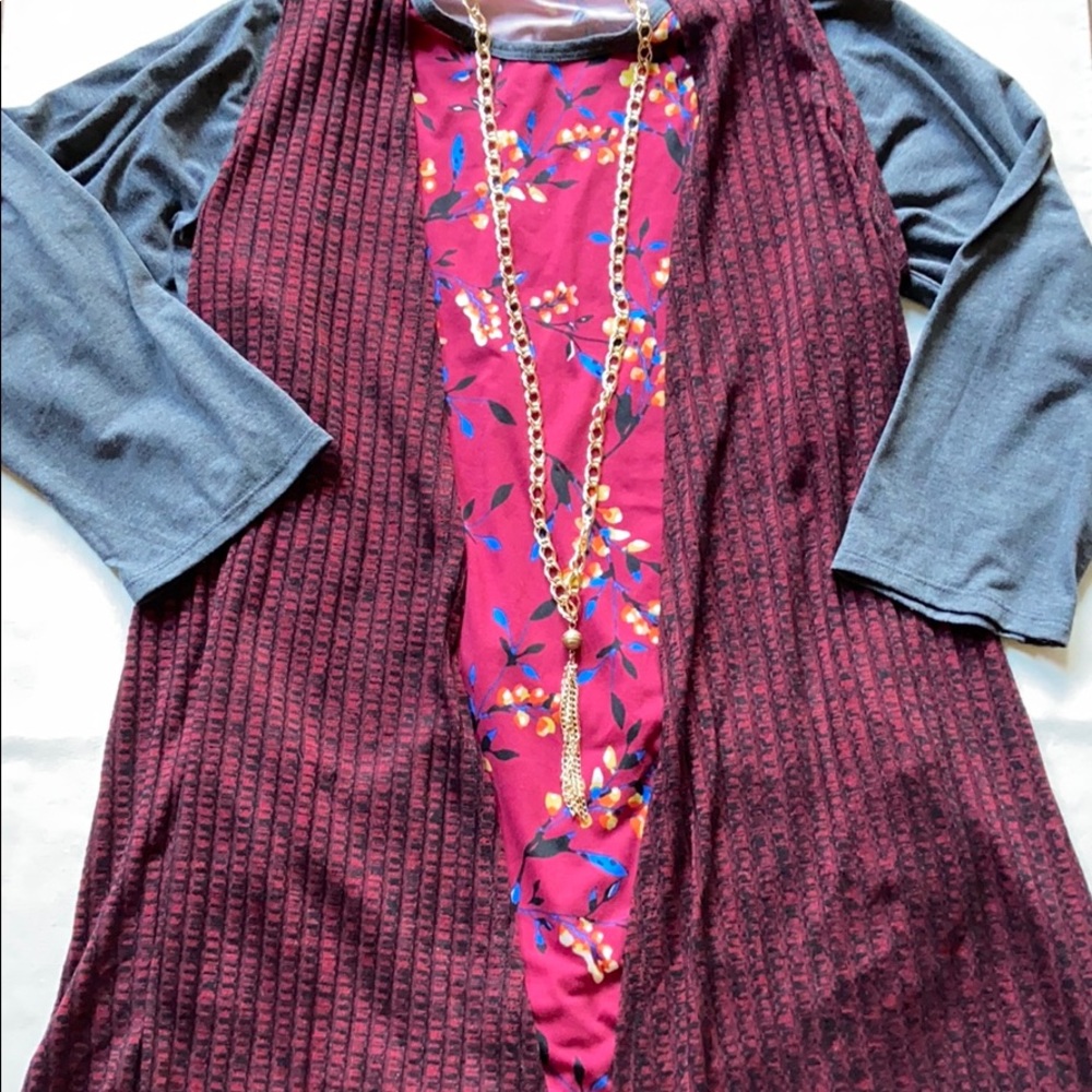LULAROE JOY XS Longline Duster Vest Cardigan Red Black Heather - Picture 3 of 8